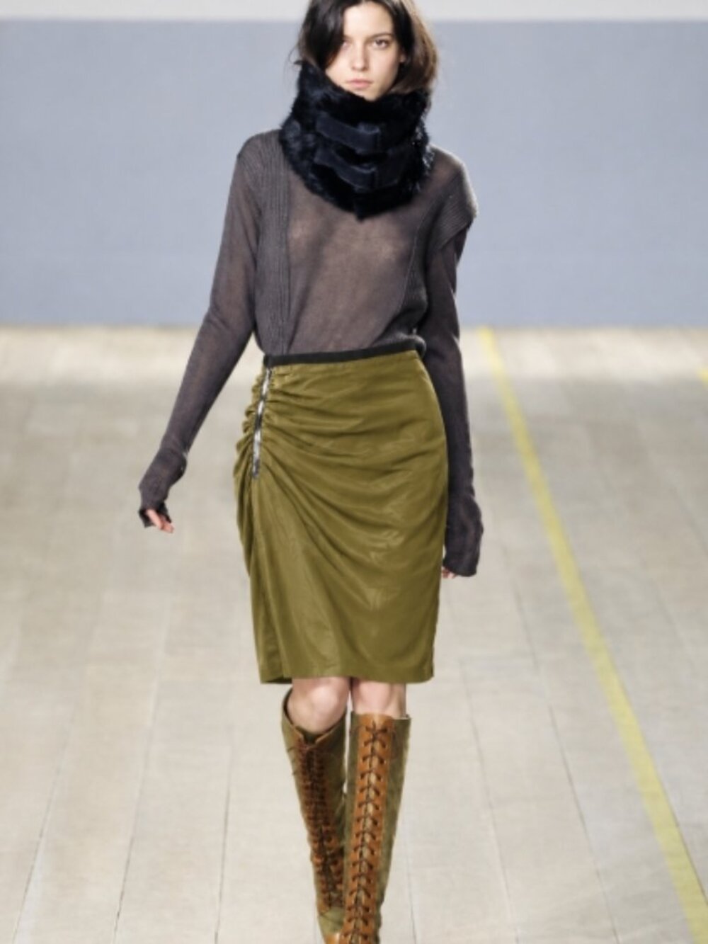 NWOT Reed Krakoff Lambskin Leather Olive Green Midi Skirt in Olive S $800